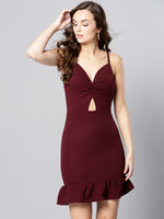 Maroon Knot Frilled Dress