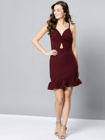 Maroon Knot Frilled Dress