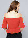 Red Frilled Bardot Crop Top