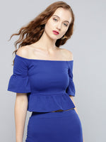 Royal Blue Frilled Bardot Crop Top