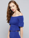 Royal Blue Frilled Bardot Crop Top