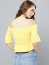 Yellow Frilled Bardot Crop Top