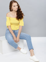 Yellow Frilled Bardot Crop Top