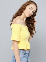 Yellow Frilled Bardot Crop Top