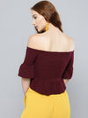 Maroon Frilled Bardot Crop Top