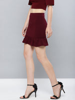 Maroon Frilled Bottom Bodycon Skirt