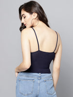 Navy Blue Front Knot Strappy Crop Top