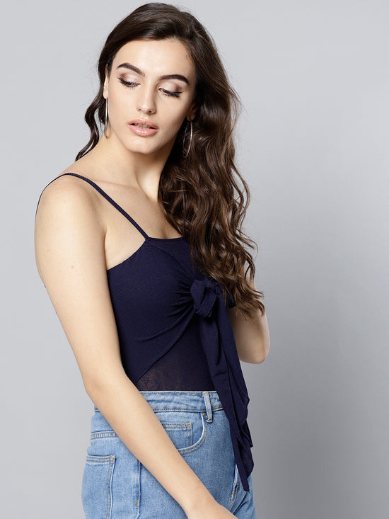 Navy Blue Front Knot Strappy Crop Top