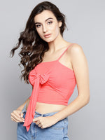 Coral Front Knot Strappy Crop Top