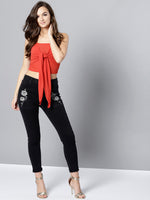 Rust Front Knot Strappy Crop Top