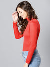 Red High Neck Full Sleeve Bodycon Top