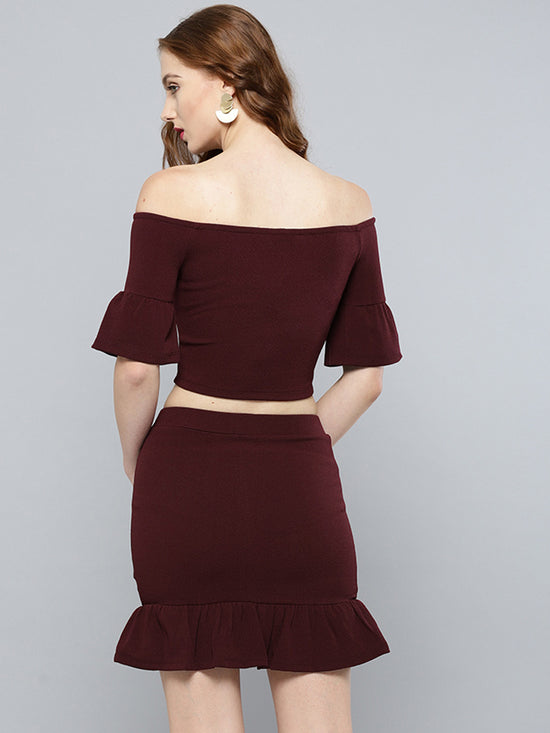 Maroon Frilled Co-Ordinate Dress