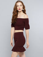 Maroon Frilled Co-Ordinate Dress