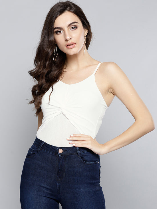 White Twist Knot Strappy Crop Top