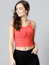 Coral Twist Knot Strappy Crop Top
