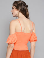 Veni Vidi Vici Peach Front Twist Puffed Sleeve Top