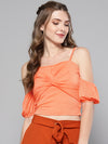 Veni Vidi Vici Peach Front Twist Puffed Sleeve Top