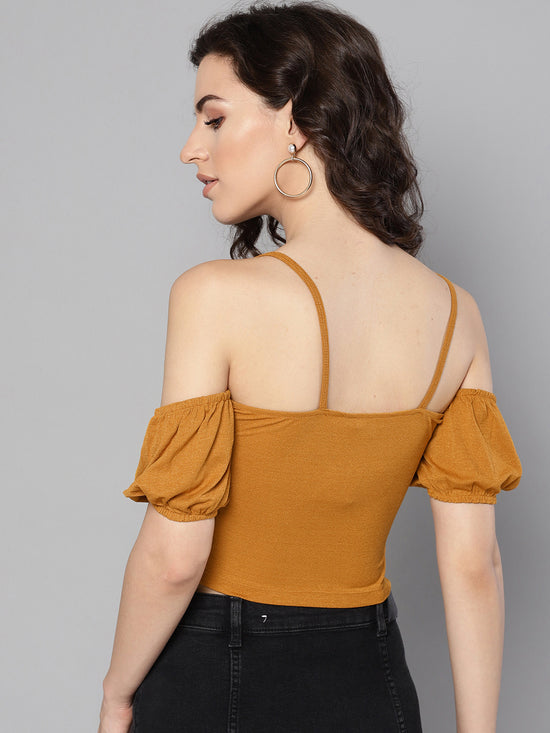 Veni Vidi Vici Mustard Front Twist Puffed Sleeve Top