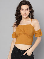 Veni Vidi Vici Mustard Front Twist Puffed Sleeve Top