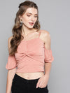 Veni Vidi Vici Salmon Front Twist Puffed Sleeve Top