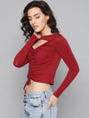 Veni Vidi Vici Maroon Peek-A-Boo Full Sleeve Top