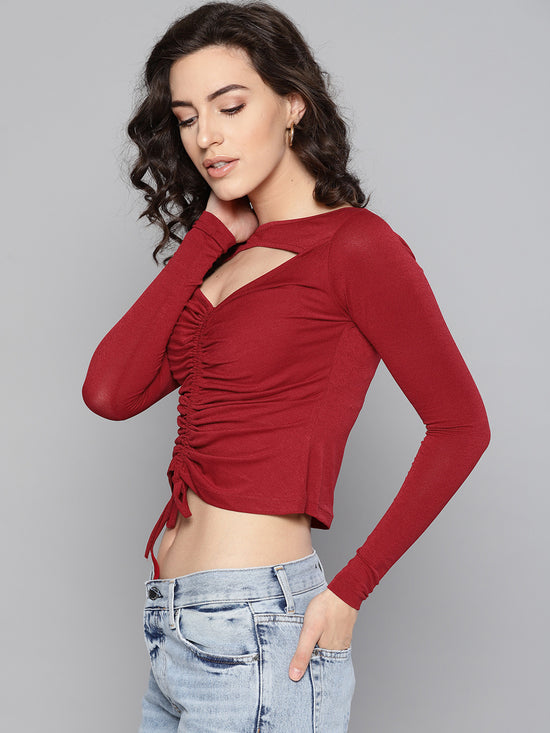 Veni Vidi Vici Maroon Peek-A-Boo Full Sleeve Top