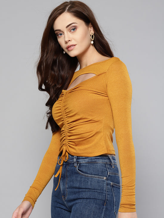 Veni Vidi Vici Mustard Peek-A-Boo Full Sleeve Top