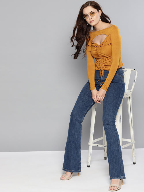 Veni Vidi Vici Mustard Peek-A-Boo Full Sleeve Top