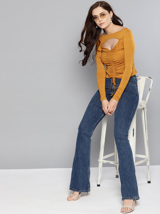 Veni Vidi Vici Mustard Peek-A-Boo Full Sleeve Top