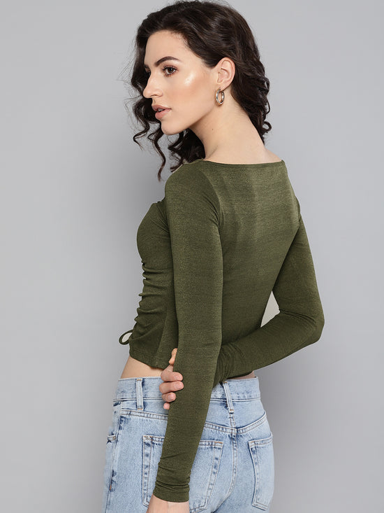 Veni Vidi Vici Olive Peek-A-Boo Full Sleeve Top