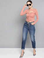 Veni Vidi Vici Salmon Peek-A-Boo Full Sleeve Top