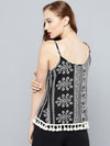 Black And White Paisley Boho Swing Top With Lace Hem