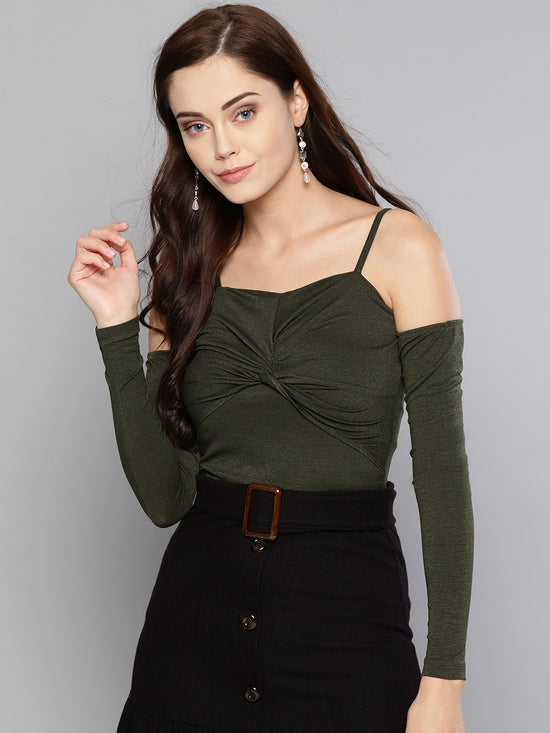 Veni Vidi Vici Olive Front Twist Full Sleeve Top