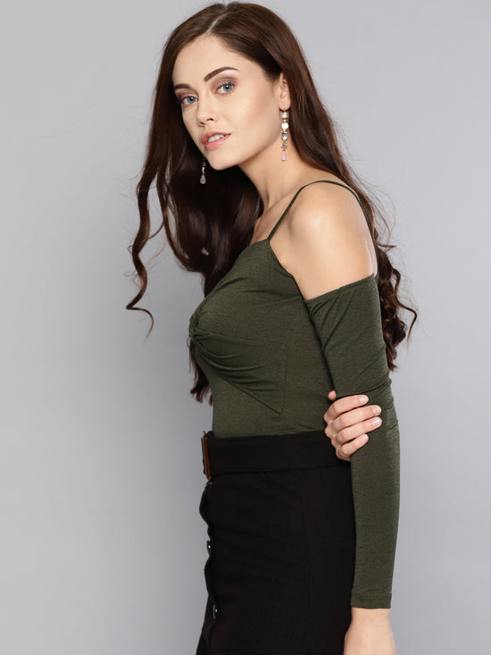 Veni Vidi Vici Olive Front Twist Full Sleeve Top