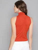 Veni Vidi Vici Red High Neck Keyhole Top