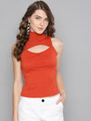 Veni Vidi Vici Red High Neck Keyhole Top