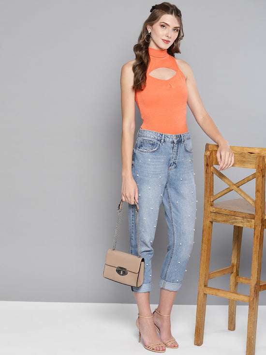 Veni Vidi Vici Peach High Neck Keyhole Top