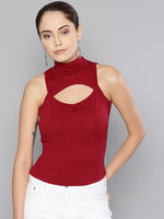 Veni Vidi Vici Maroon High Neck Keyhole Top