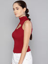 Veni Vidi Vici Maroon High Neck Keyhole Top