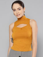 Veni Vidi Vici Mustard High Neck Keyhole Top