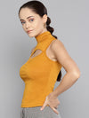 Veni Vidi Vici Mustard High Neck Keyhole Top