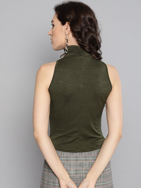 Veni Vidi Vici Olive High Neck Keyhole Top