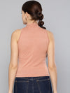 Veni Vidi Vici Salmon High Neck Keyhole Top