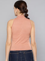 Veni Vidi Vici Salmon High Neck Keyhole Top