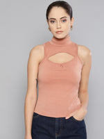 Veni Vidi Vici Salmon High Neck Keyhole Top