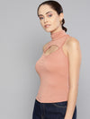 Veni Vidi Vici Salmon High Neck Keyhole Top