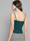 Veni Vidi Vici Dark Green Rouched Sleeveless Crop Top