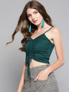 Veni Vidi Vici Dark Green Rouched Sleeveless Crop Top