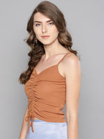 Veni Vidi Vici Brown Rouched Sleeveless Crop Top