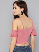 Veni Vidi Vici Mauve Front Twist Puffed Sleeve Top